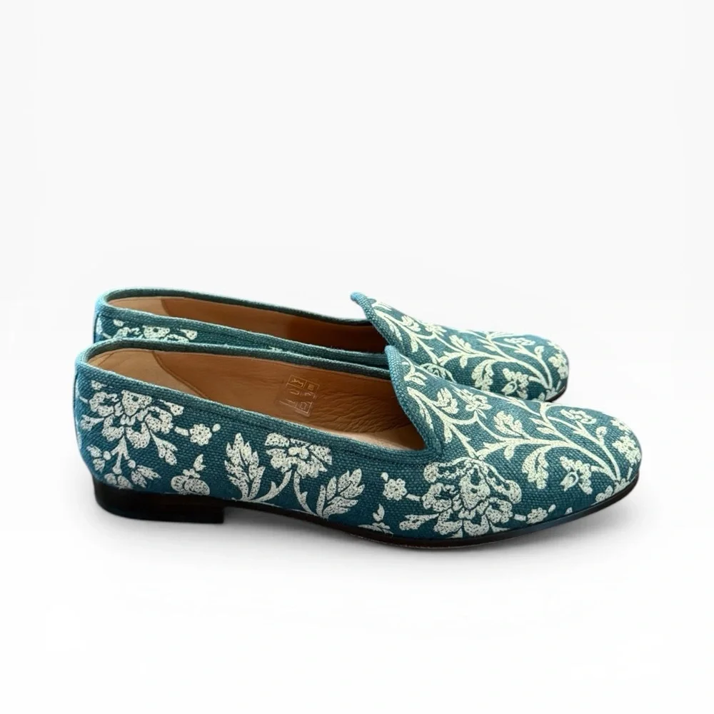 Stubbs & Wootton x Gracie Studio Green Floral Leaf Canvas Loafers Size 10